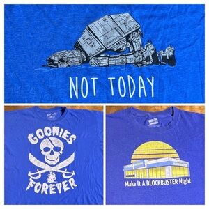 Set of 3 XL Blue Graphic Tees | Star Wars, Goonies, Blockbuster